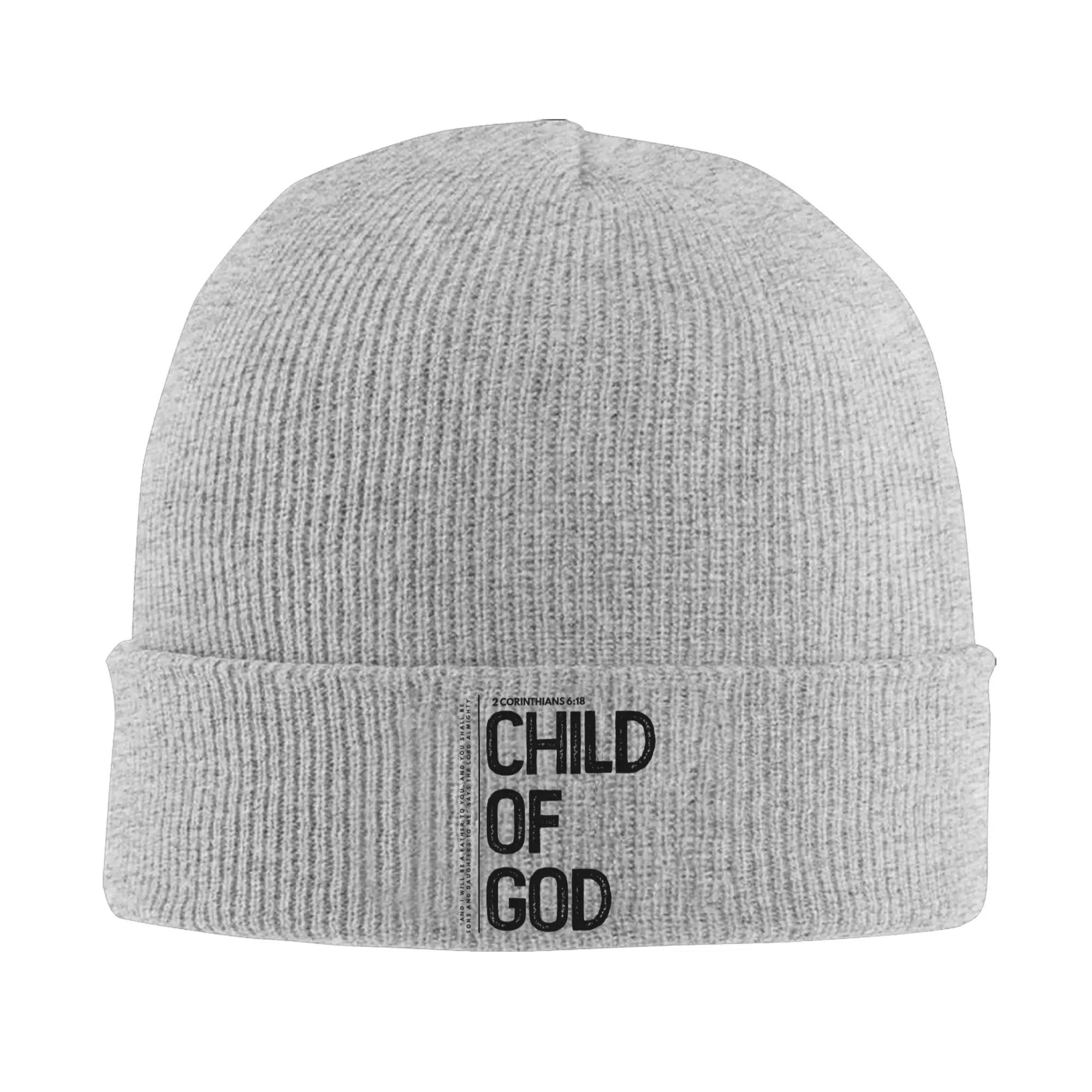 Child of God Christian Faith Bible Quote Knitting Hat  Beanie Hats Kpop Elastic Female Male Bonnet Hats Winter Pattern Caps Gift