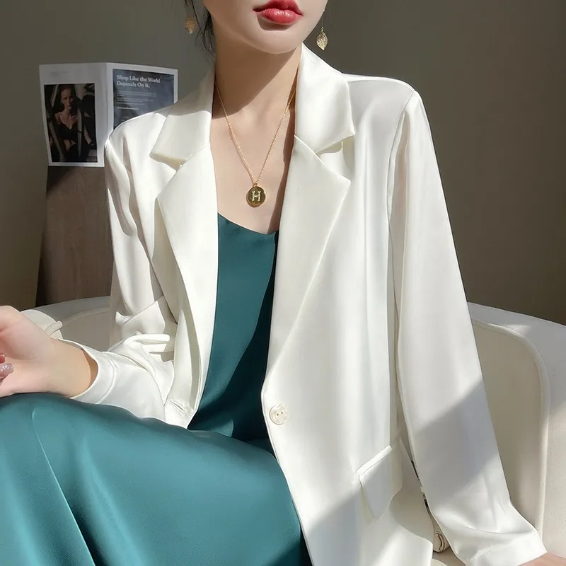

Women's Suit Jacket 2026 Autumn New Style Slimming Versatile High-End Triacetate Satin Professional Top