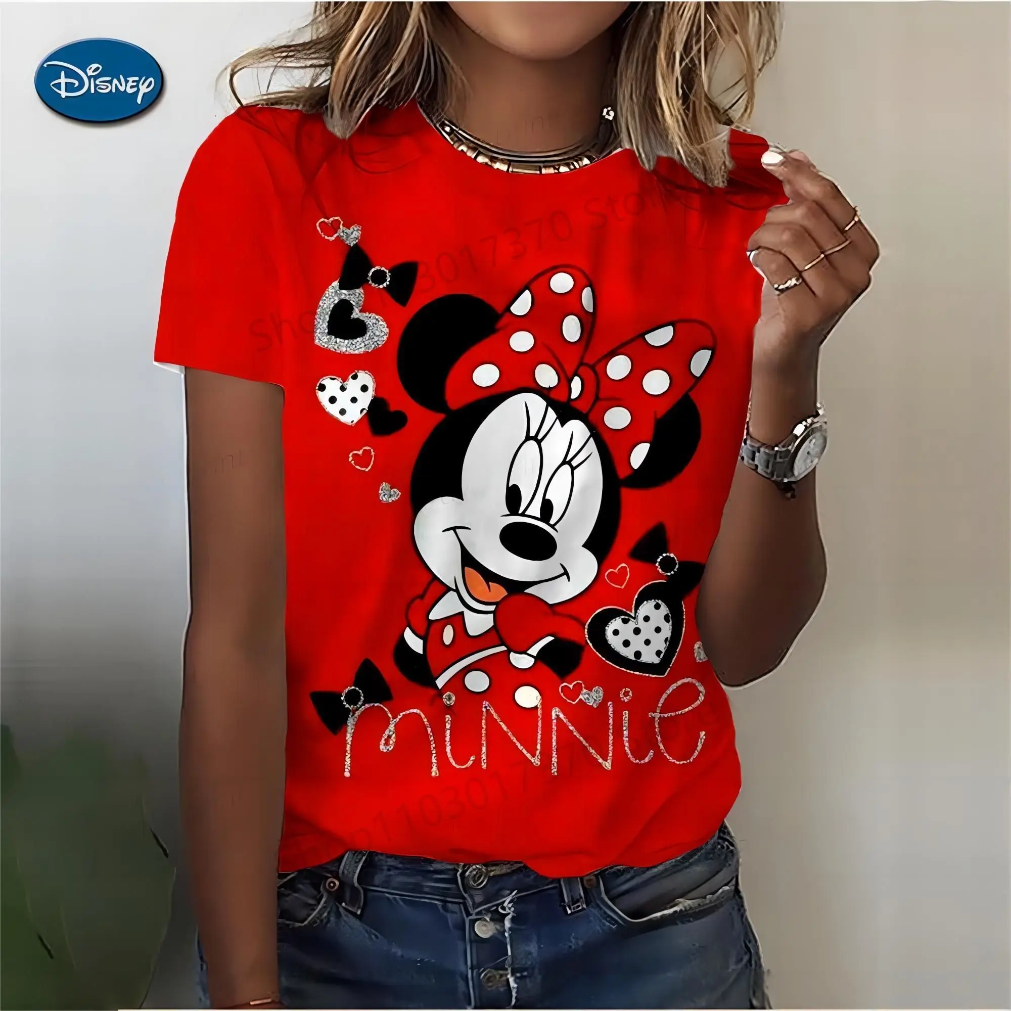 Disney Cute Minnie Mouse Head Print T Shirt New Hot Sale Tops Casual Cartoon Round Neck Clothes Baby Boys Girls Clothing