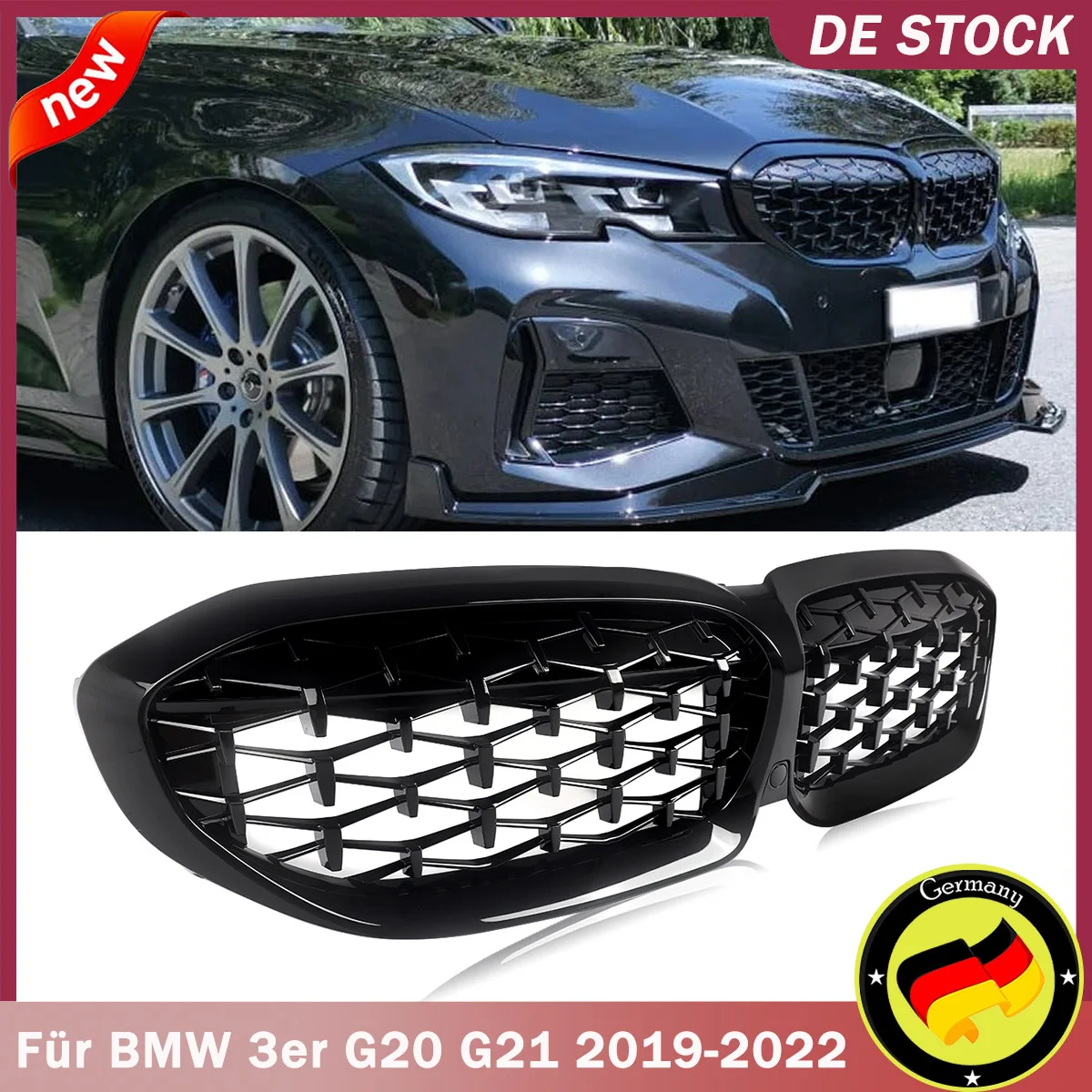 MAGICKIT لسيارات BMW 3 Series G20 Saloon/G21 Estate 2018 2019 2020 2021 شبكة الكلى الأمامية مع ملحقات السيارة باللون الأسود اللامع #1