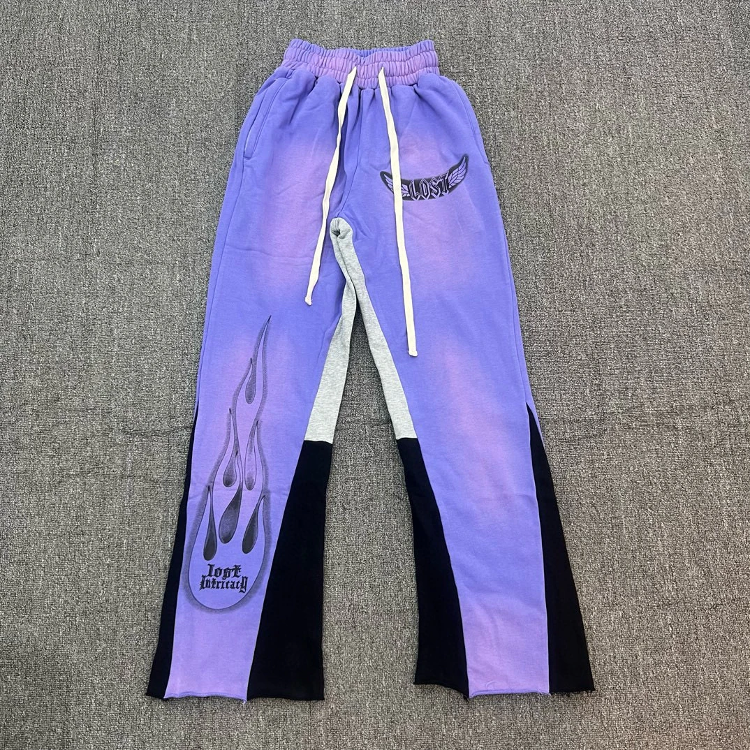 

Retro Waed Bell Bot High Street Long Trousers Color Blo Lav Zip up Casual Pants for Young Men Faionable Urban S...