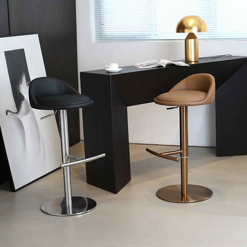 Modern Simple Bar Chair Light Luxury Home Stool Stainless Steel Bar Chair High Foot Rotating Stool