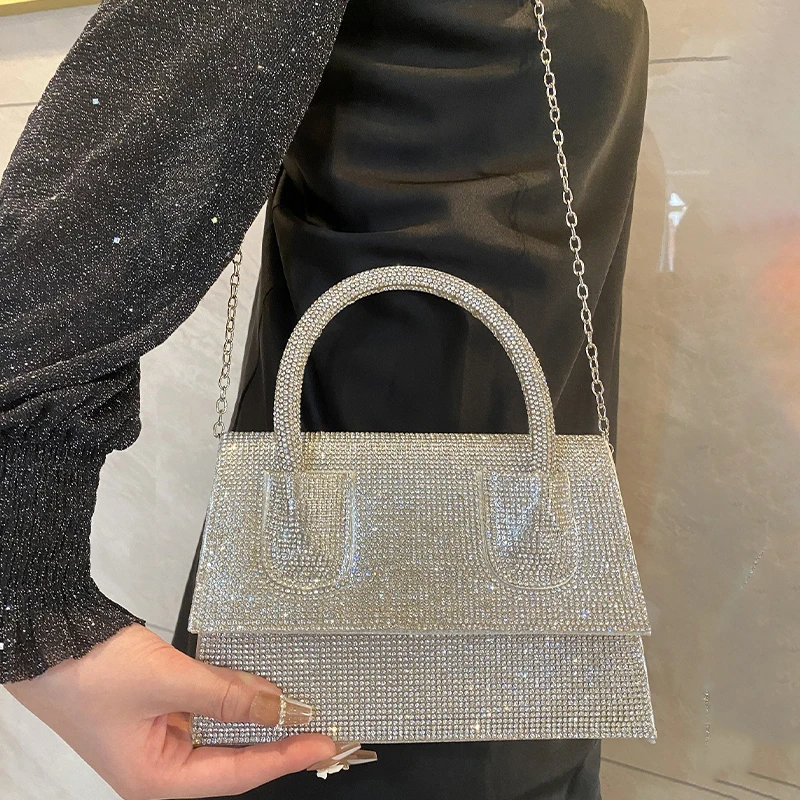 Banquet Glitter Diamond Handbag Womens Sling Bag Fashion Luxury Evening Bags Mini Envelope Handbags Female Silver Top Handle Bag