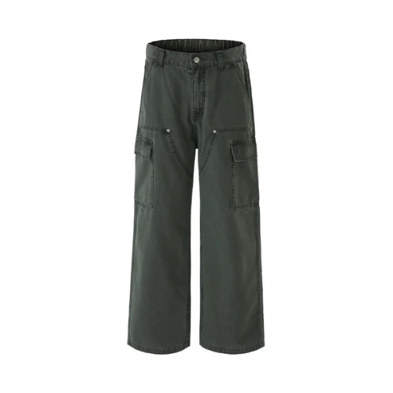 

2025 autumn and winter elastic waist work pants for men, loose straight leg fashionable street versatile couple casual pants