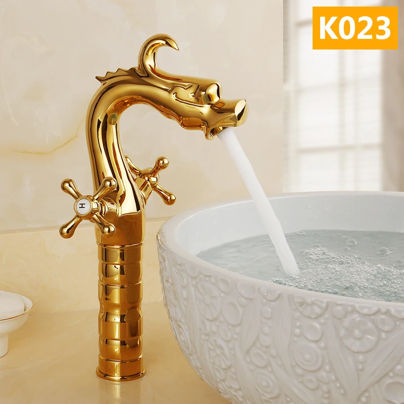 

European-style all-copper antique hot and cold faucet household heightening single-hole washbasin bathroom basin.