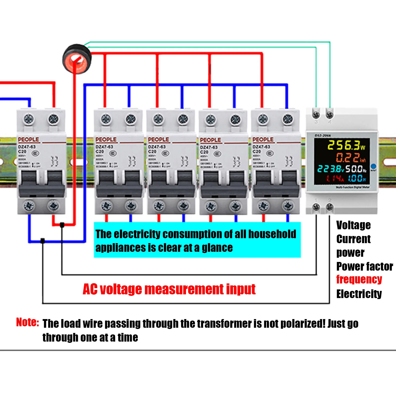 D52‑2066 Household Watt‑Hour Meter Rail Type 220V Smart Single Phase Energy Meter AC40.0‑300.0V Smart Watt‑Hour Meter image 5