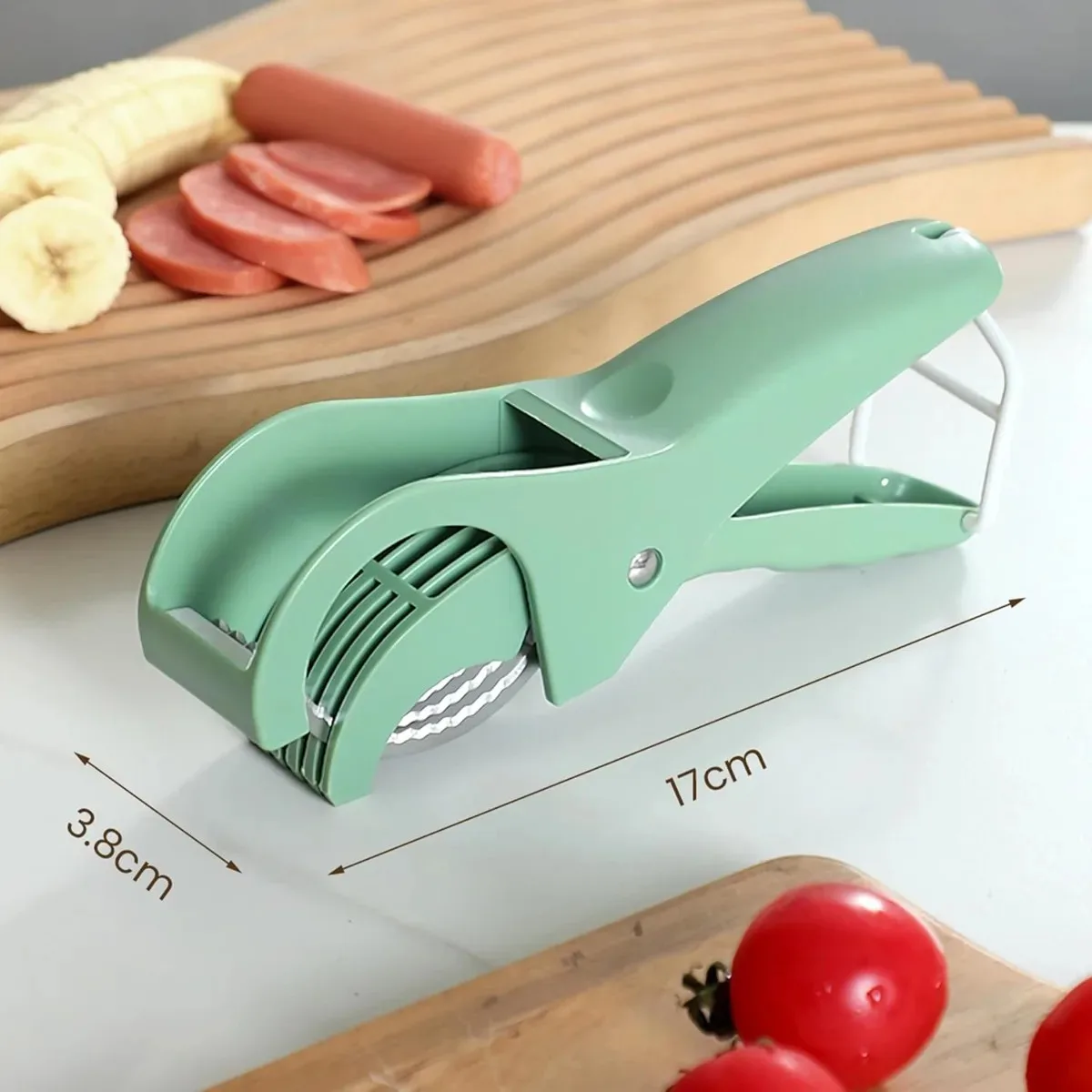 Green Multi Functional Stainless Steel Vegetable Slicer Fruit Cutter Salad Kitchen Tools Accessories for Home Daily Cooking view 6