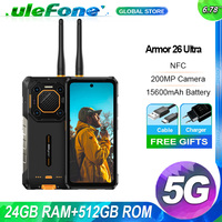 Ulefone Armor 26 Ultra Walkie Talkie,24 Гб + 512 Гб,5G Rugged,15600 мАч,6.78'' Display,200MP Camera,120W,NFC,глобальная версия