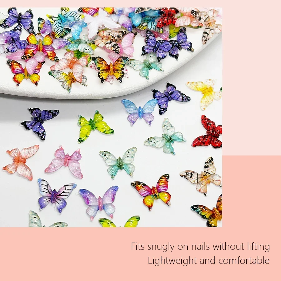 20/30/50/100pcs Colorful Resin Cartoon Ice Butterfly Flatback Beads for Nail Art, Scrapbook DIY Jewelry Decor Crafts