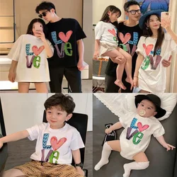 Family Love Parent-Child Clothes Family Summer Baby Mother-Daughter Matching Outfit Western Four Short Sleeve T-shirt