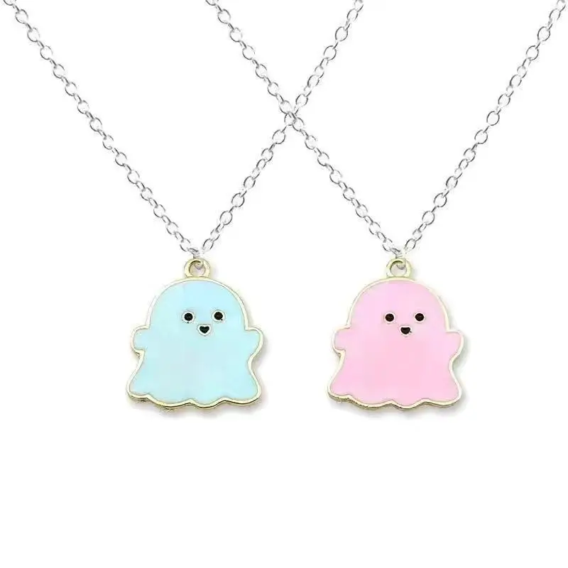 2Pcs Ghost Pendant Necklaces Set for Men Women Friendship Lovers Cute Cartoon Fashion Trendy Best Friends Couple Jewelry Gifts