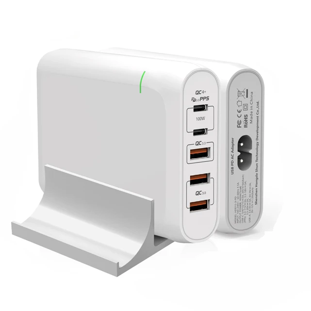 Fast PD Charger Desktop 120W 100W USB Type C PD Charging Station, 5-port Multi Port 18W QC USB Charger Adapter