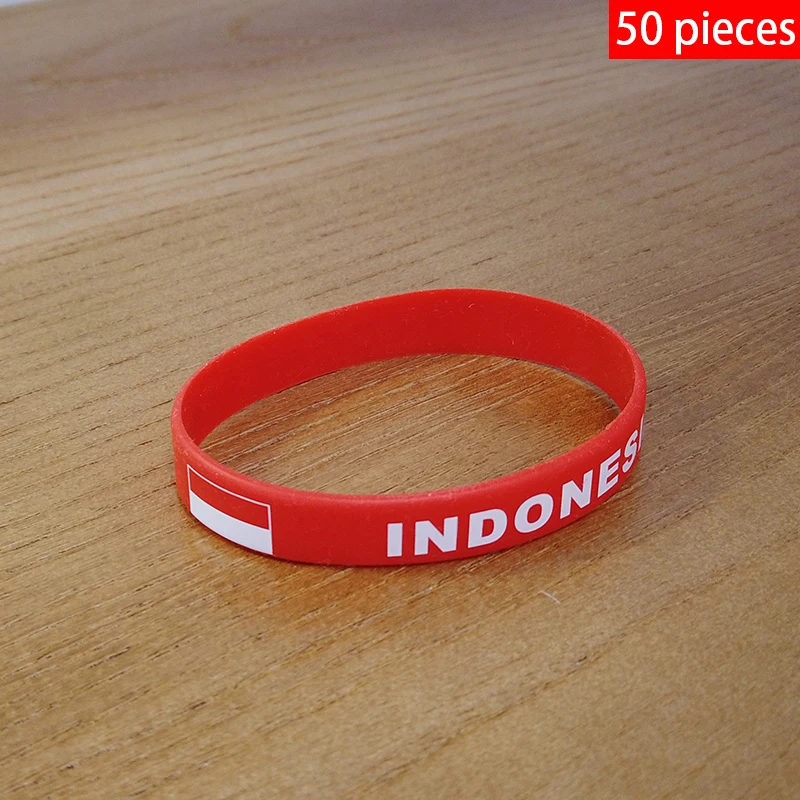 

Wholesale Customized 50pcs Indonesia National Flag Wristband Sport Silicone Bracelet Rubber Band Commemorative Fashion Accessory