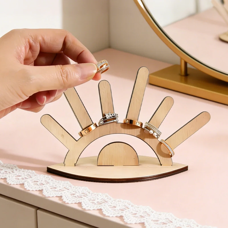 Wooden Jewelry Stand Sun Decor Jewelry Towers Photobooth Props for Displaying Rings and Bracelets Tabletop Ornament Photo Prop