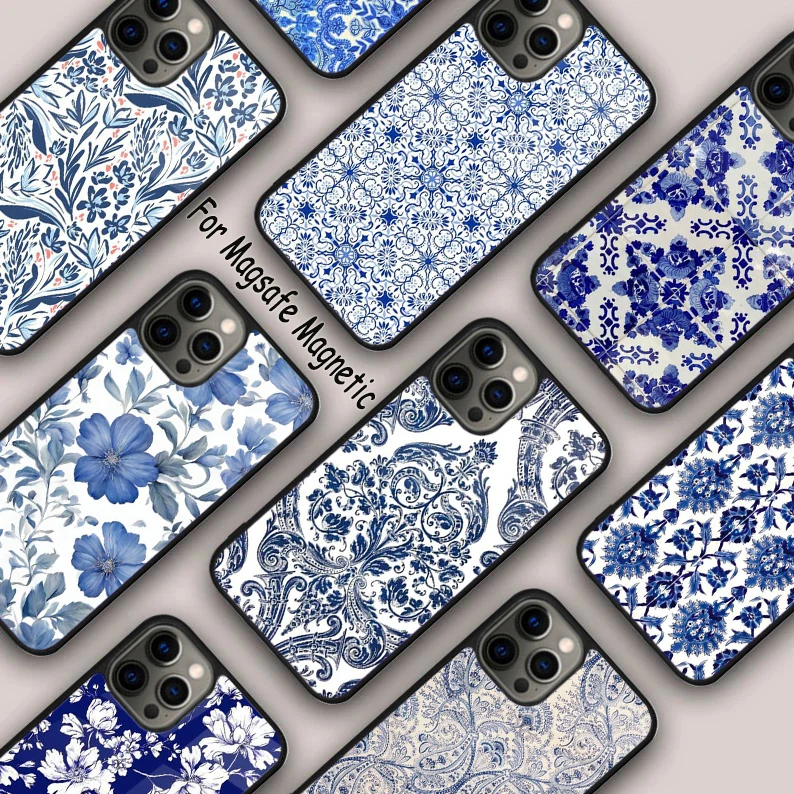 Chinoiserie blue flowers birds Magnetic Phone Case For APPLE iPhone 16 14 13 12 11 Pro Max 15 Plus Wireless Charge MagSafe Cover