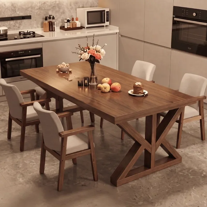 Rectangular Dining Table for Small Apartment 4 Seater Walnut Finish Modern Rustic Living Room Dining Set with Chairs Compact