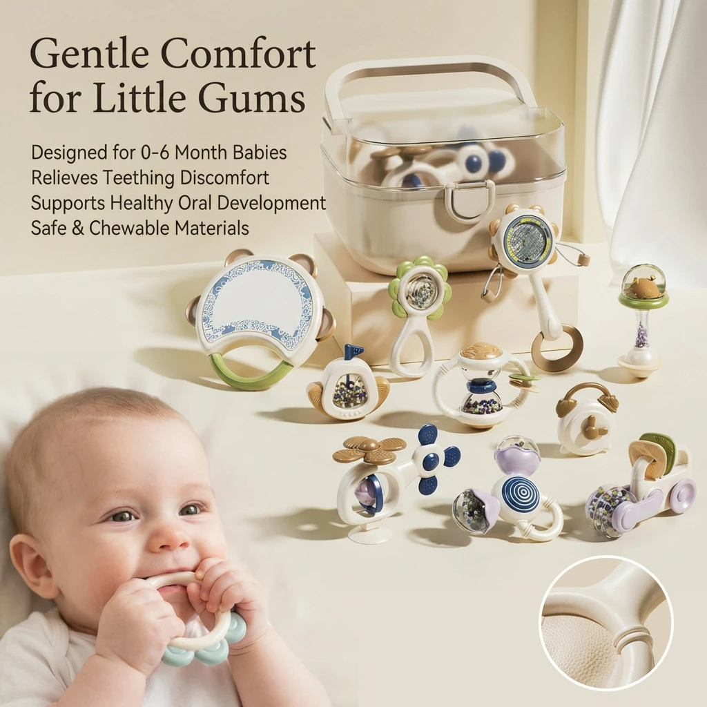 赤ちゃんのおもちゃギフト噛むことができる歯固めハンドベルベッド0-6ヶ月快適赤ちゃん知能トレーニング歯知能開発おもちゃセット