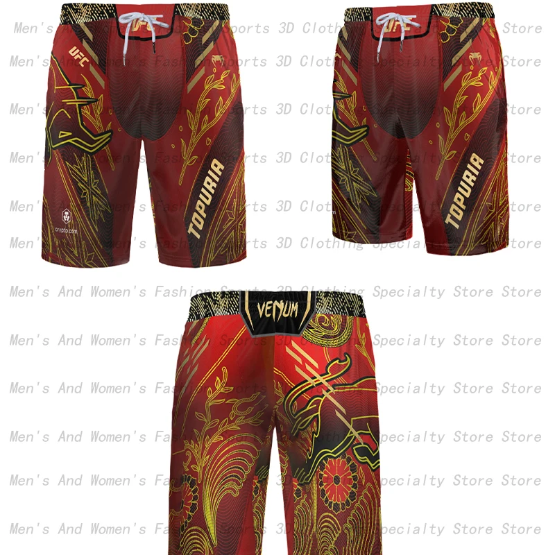 2025 novos shorts de boxe ufc topura verão respirável esportes radicais praia shorts 3d rua masculina e feminina casual grandes shorts