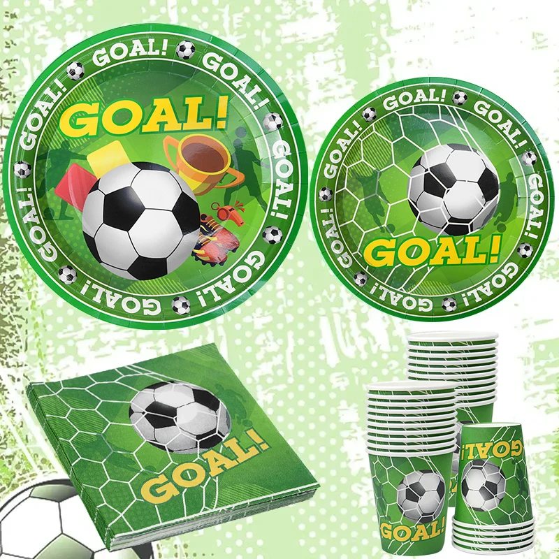 Soccer Party Disposable Tableware Set Soccer Goal Birthday Sports Themed Party Supplies Football Paper Plates Napkins Cups