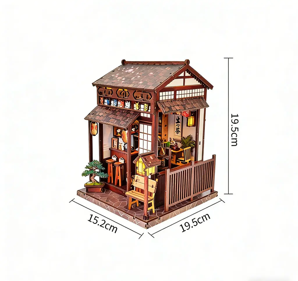 مجموعة أدوات منزل الشاي الياباني ساكورا وصلت حديثًا - لغز مشهد خشبي مصغر، لعبة بناء مصنوعة يدويًا وهدية إبداعية #5