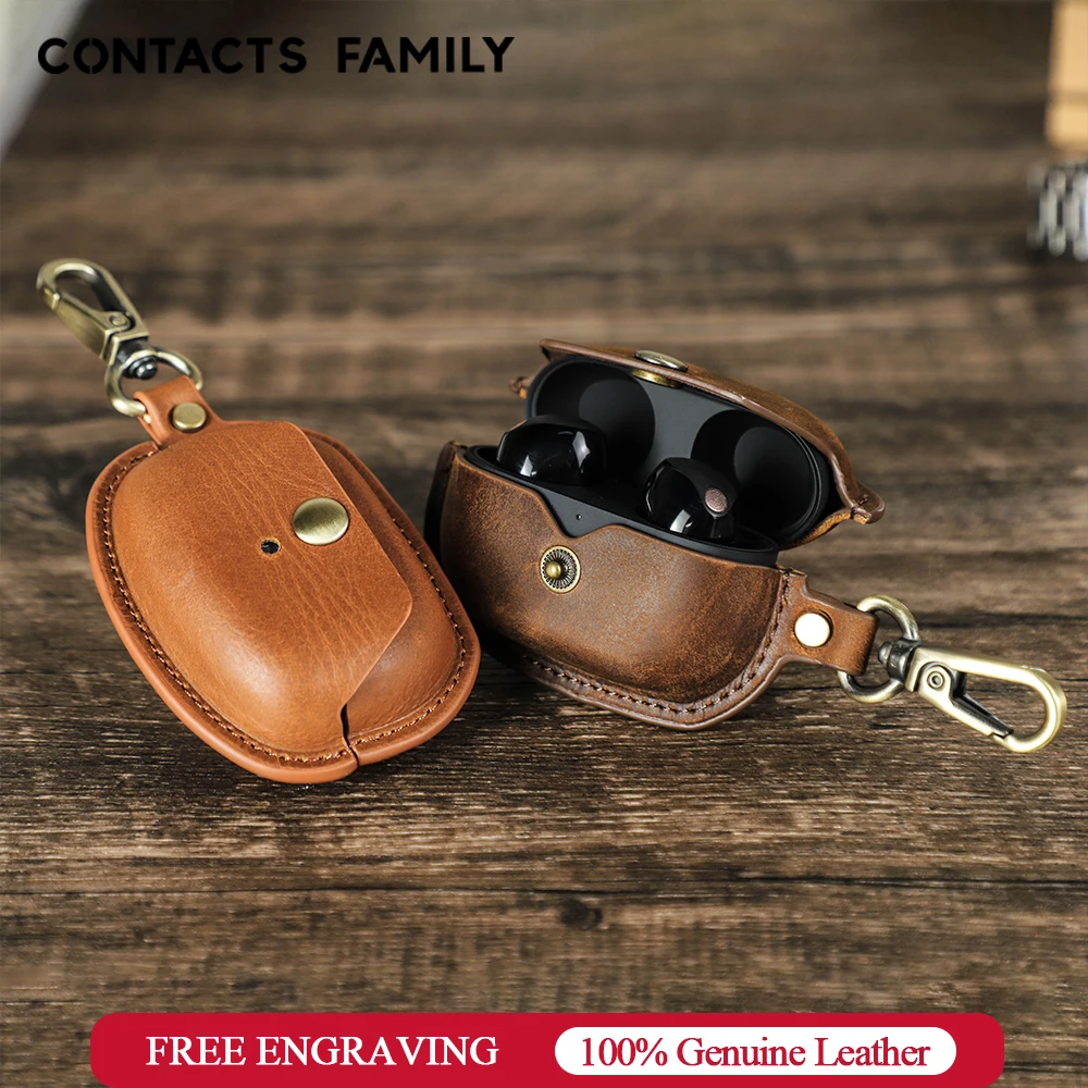 

CONTACT'S FAMILY 100% Retro Genuine Cow Leather Case For Sony WF 1000XM5 Wireless Earbuds Protective Bluetooth Earphone Boxes