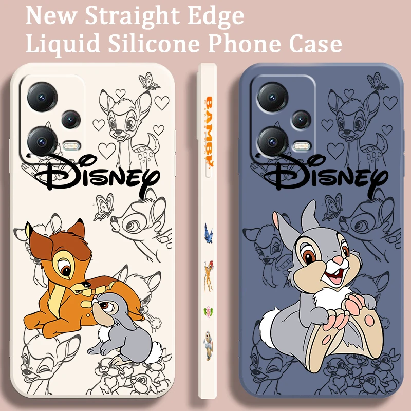 Disney Bambi Luxury Cartoon Liquid Left Rope For Xiaomi Redmi Note 12 12S 12R 11 11T 11S 10 10S 9 8 8T Pro Plus 5G Funda