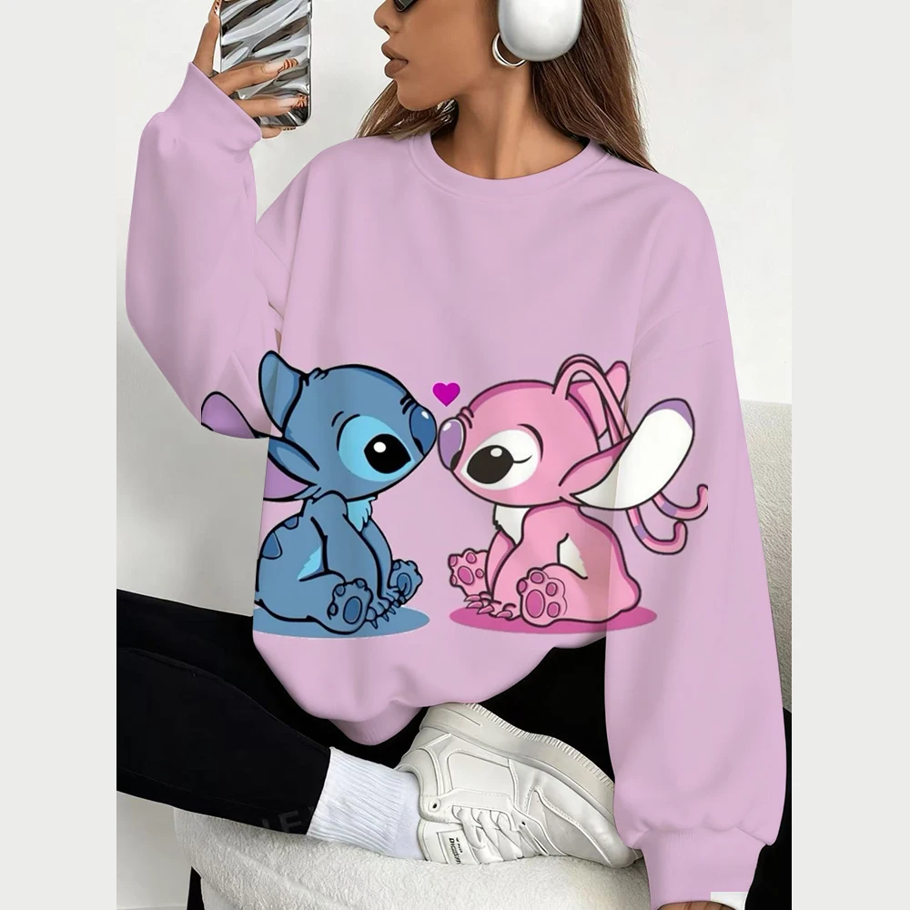 秋ディズニーシリーズスウェットステッチプリント女性ラグラン長袖パーカー Y2k プルオーバー原宿トップス女性服