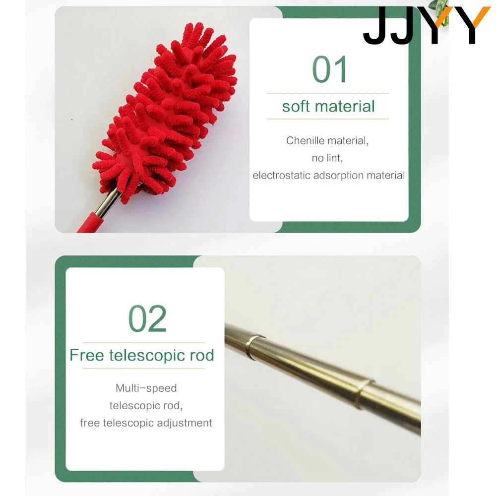 JJYY Stainless Steel Lengthened Feather Duster Chenille Duster Duster Multi-functional Telescopic Household Duster Duster 1PC