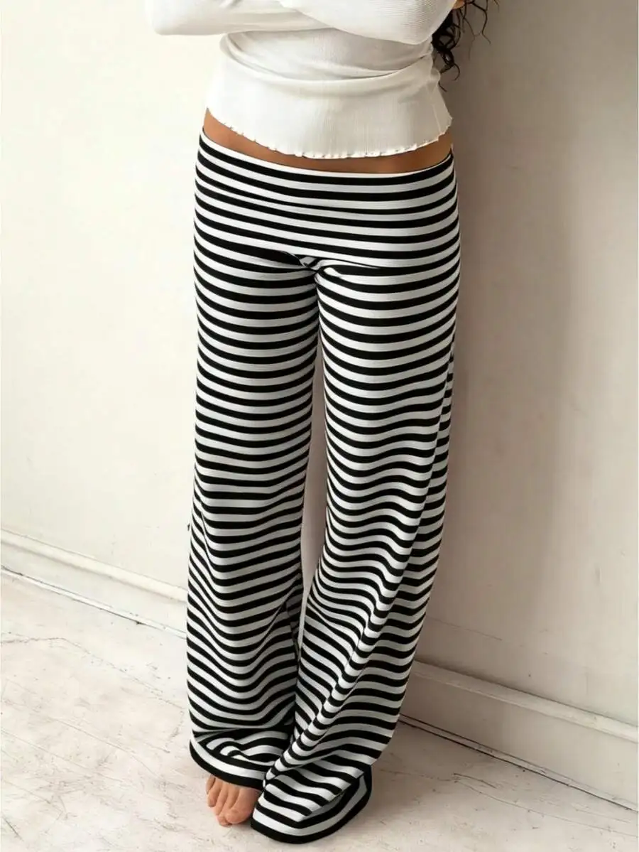 Striped Low Rise Straight Leg Lounge Pants For Women Comfortable Loose Fit Yoga Pajama Sweatpants