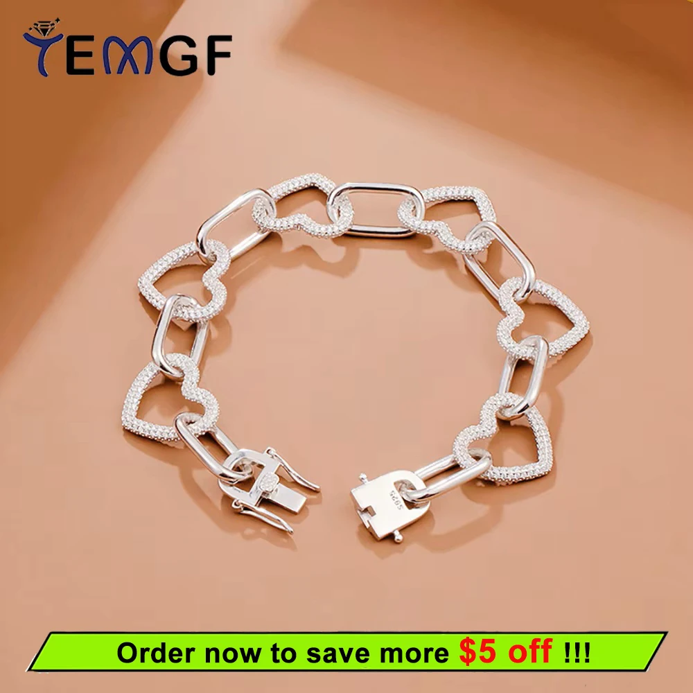 

TEMGF Hot Sell Full Zircon Love Bracelet S925 Sterling Silver Fine Jewelry for Women Girls Unique Trendy Sparkling Birthday Gift