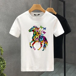 Luxury Butterfly Horse 100% Cotton High Quality Print Couple Tees Summer Harajuku For Men/Women Short Sleeve T-shirt Asian Size