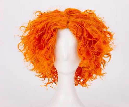 Alice in Wonderland 2 Mad Hatter Cosplay Wigs Tarrant Hightopp Orange Short Curly Heat Resistant Synthetic Hair Wig + Wig Cap