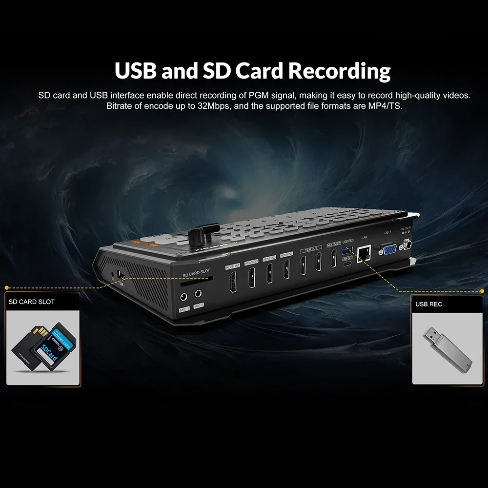 AVMATRIX Shark H4 4 CH HDMI Streaming Video Switcher with Audio Mixer USK&DSK Live Video Shooting and Recording Streamer