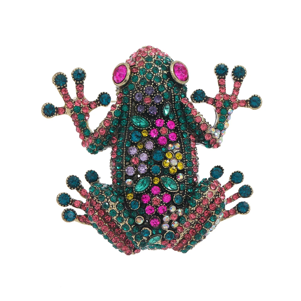 Morkopela Vintage Exaggerated Frog Rhinestone Animal Brooch Pin Luxury Banquet Party Brooches For Woman Man Gift