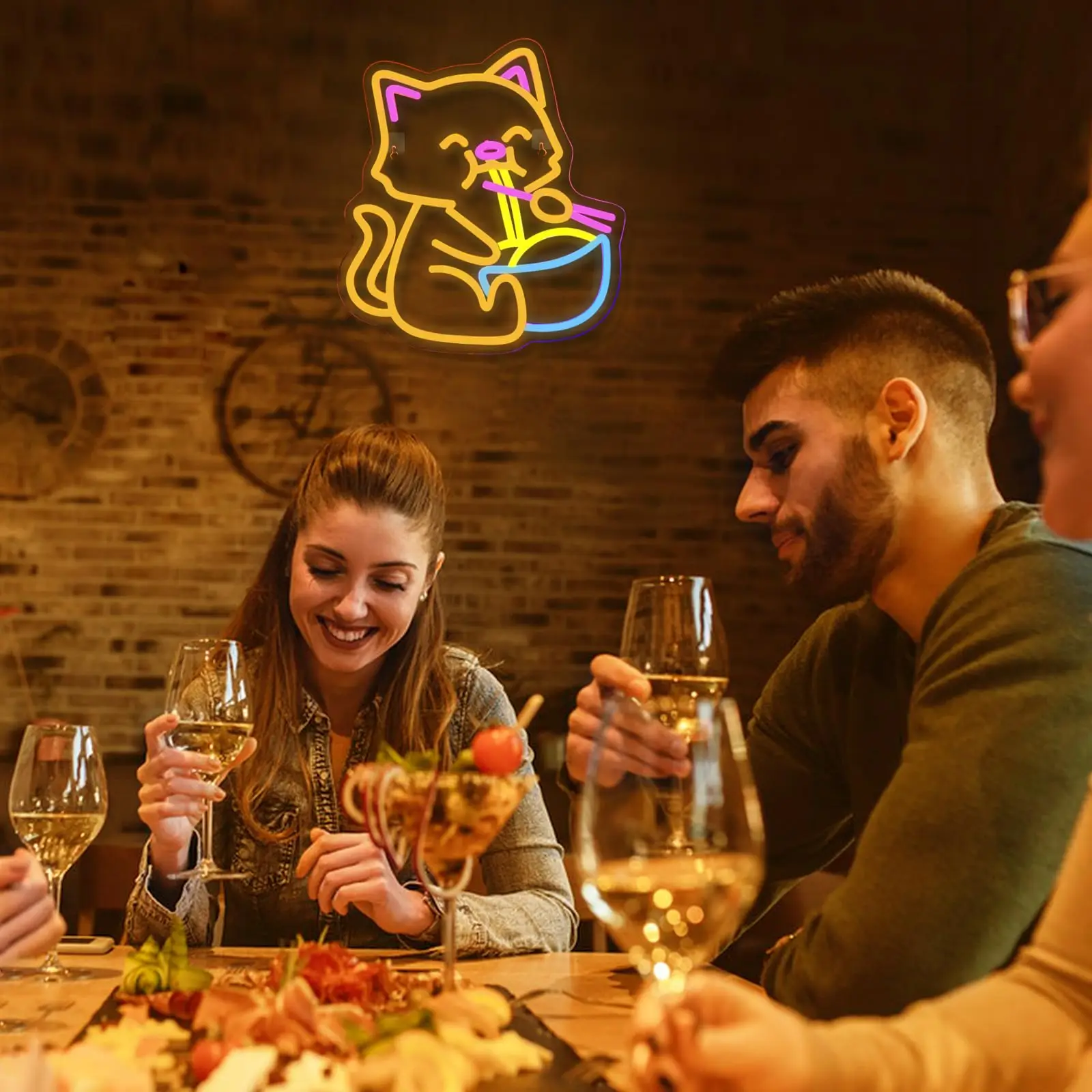 علامة رامين آند لاكي كات المفتوحة النيون - ديكور متجر لافتة للنظر لألواح المعكرونة والمطاعم الآسيوية وعدادات السوشي وصالات إيزاكايا #6