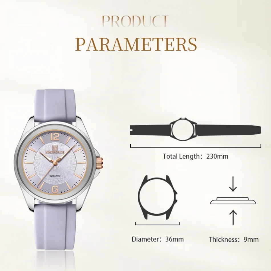2025 تصميم جديد NAVIFORCE العلامة التجارية الفاخرة النساء كوارتز ساعات المعصم 30 متر مقاوم للماء والصدمات سيليكون الفرقة ساعة أنثى على مدار الساعة
