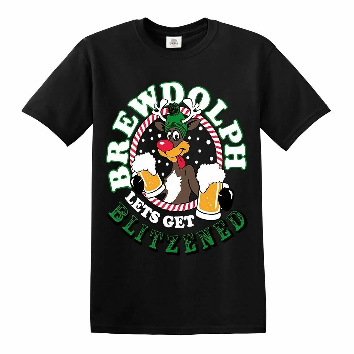 BREWDOLPH LETS GET BLITZENED Christmas T Shirt Xmas Funny Top X101