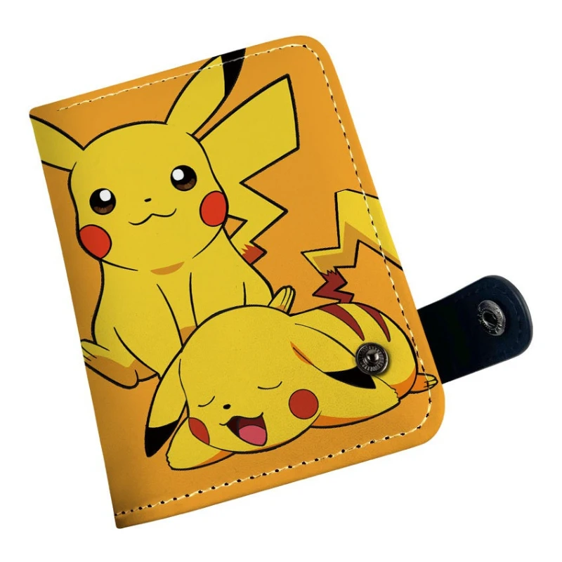Pokémon Pikachu Zip Wallet Cute Vertical Button-Closure Coin Purse with Full-Color Print Multi-Layer Card Holder Cash Organizer