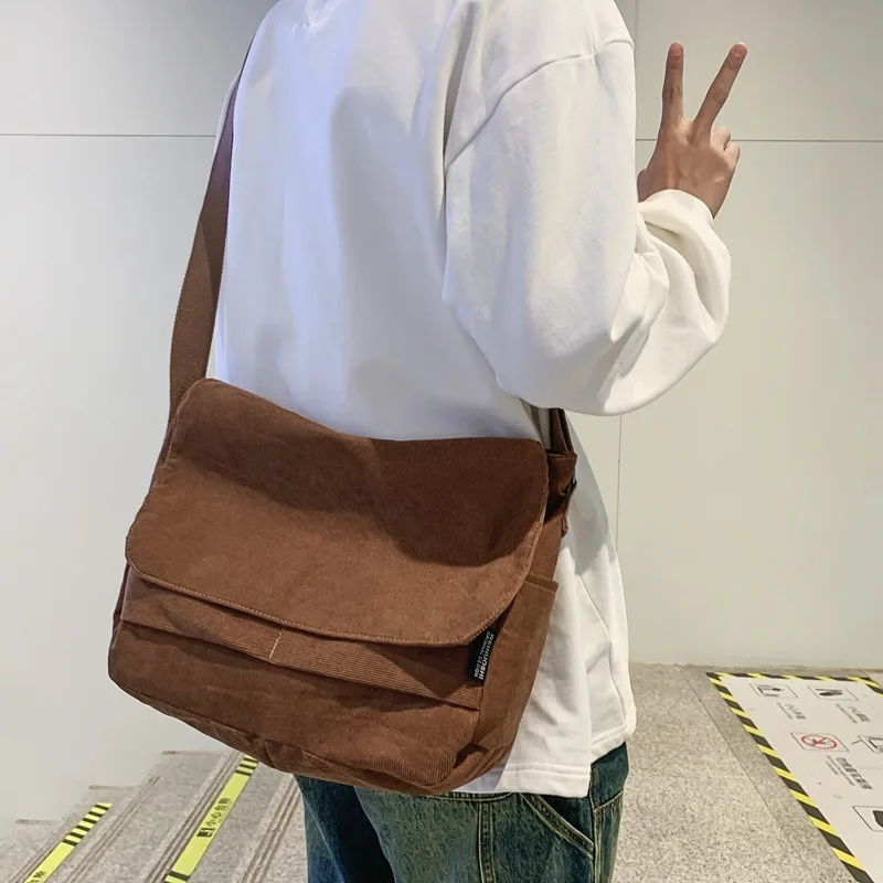 

Casual Unisex Shoulder Crossbody Bag Japanese Large Corduroy Messenger Bags for Student Crossbodi Book Bags Harajuku Satchels
