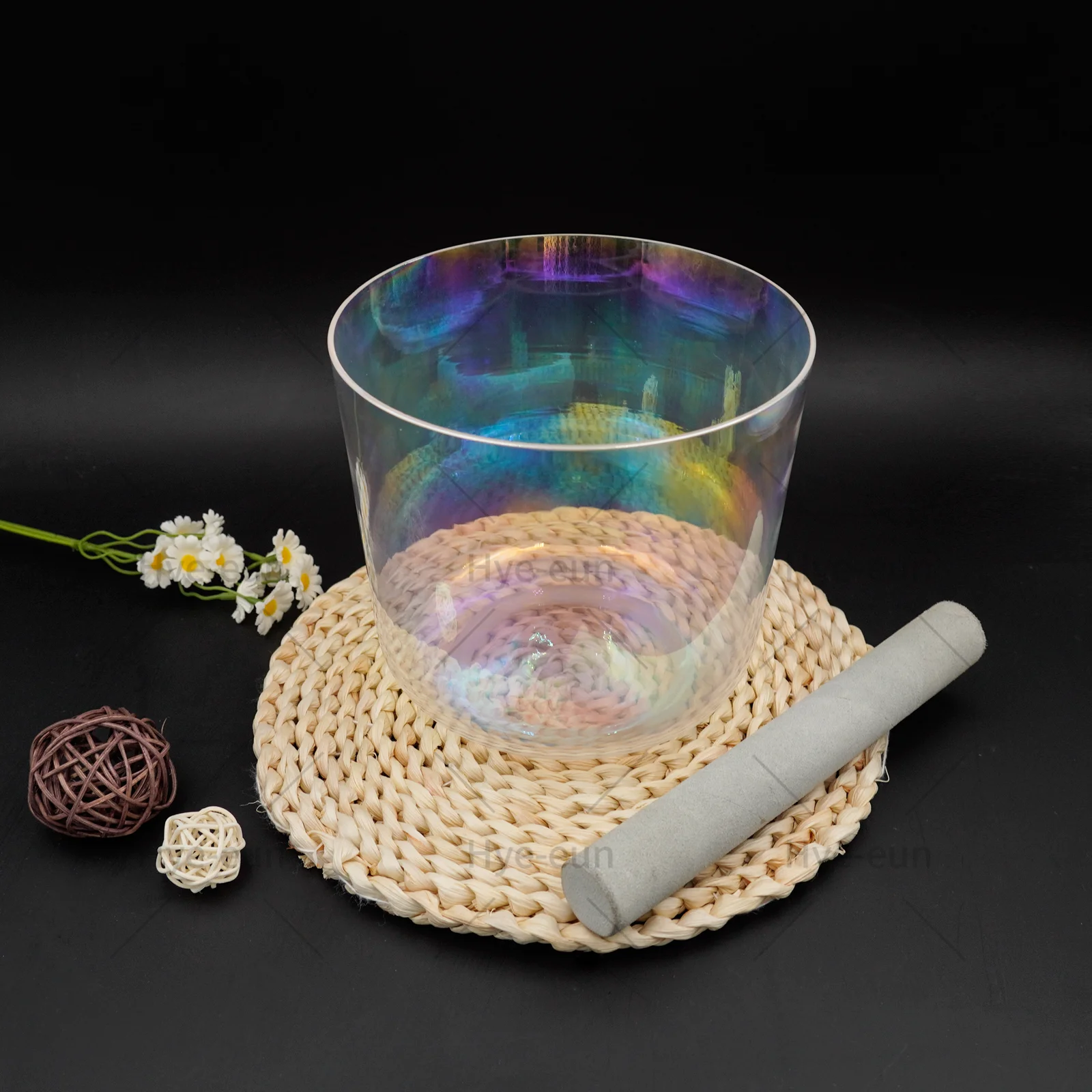 

Hey-eun 6 inch ABCDEFG note Natural Light Alchemy Clear Crystal Singing Bowl Chakra for Sound Healing with Mallets and O-rings