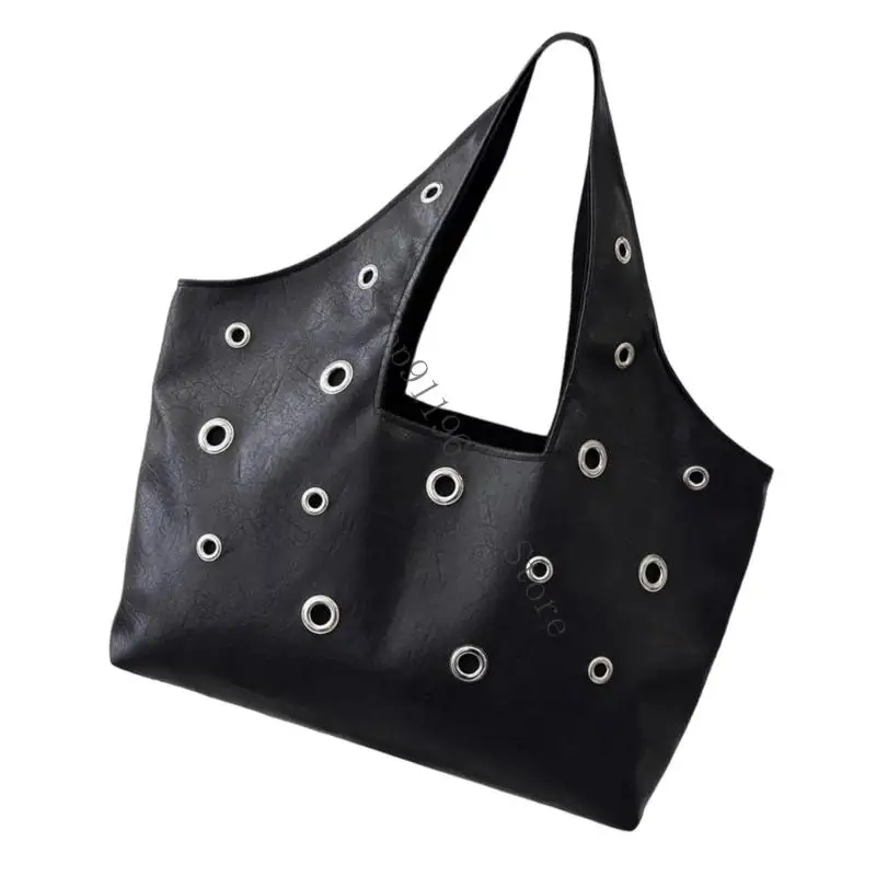 

Modern Top Handle Bag With Edgy Metal Studs Generous Capacity Lightweight PU Fabric Shoulder Bags Work Handbag for Women 066F