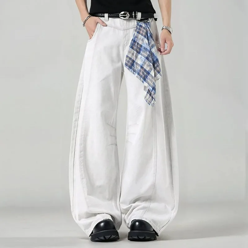 

Мужские свободные широкие брюки в клетку, белые мужские осенние уличные повседневные брюки в стиле хип-хоп, мешковатые брюки, уличная одежда, бренд в американском стиле