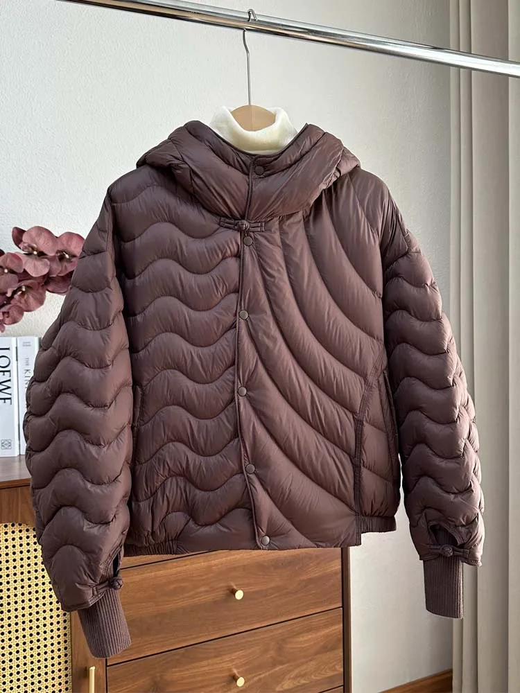 

Новый дизайн, стеганый пуховик нестандартной формы с капюшоном, осень-зима 2025, короткое пуховое пальто большого размера, теплое, высокое качество, INKEO DJ535