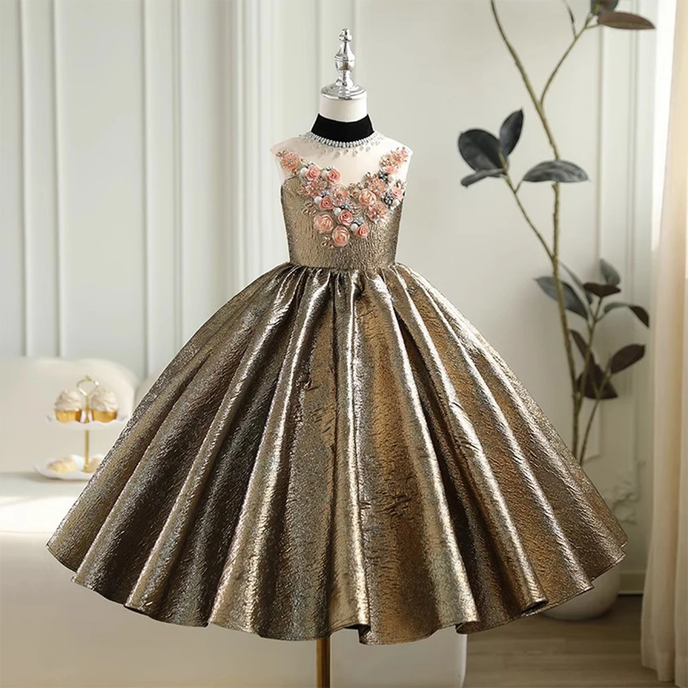 

Роскошное детское платье на свадьбу, платье принцессы с цветочным узором для девочек на день рождения, модный костюм для девочек, костюм для выступлений на фортепиано