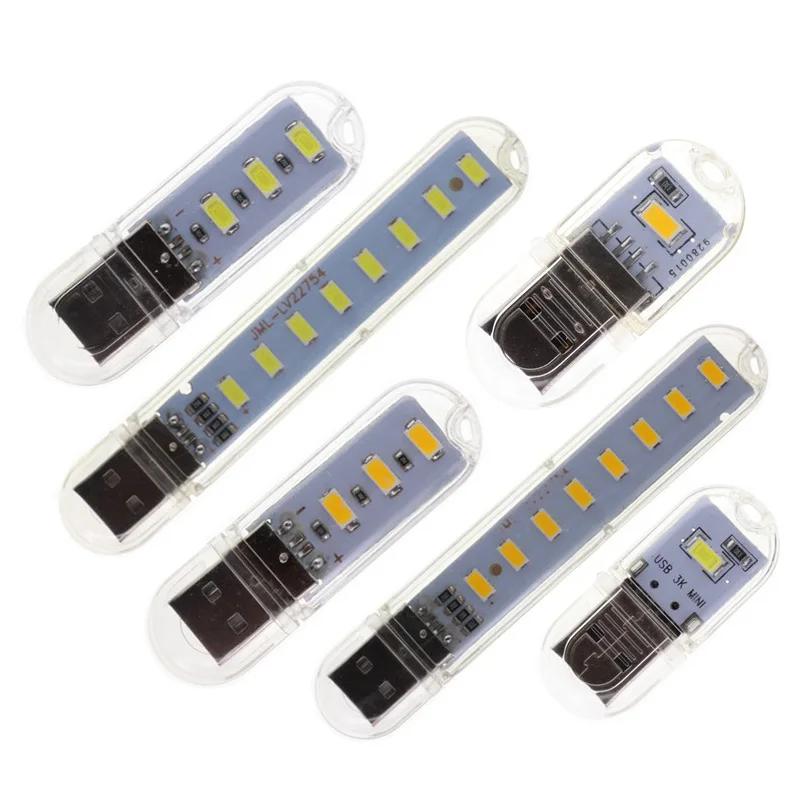 Mini luz LED portátil USB para libros, lámpara de lectura Ultra brillante, DC5V, 2LED, 3LED, 8LED, para banco de energía, PC, portátil y Notebook