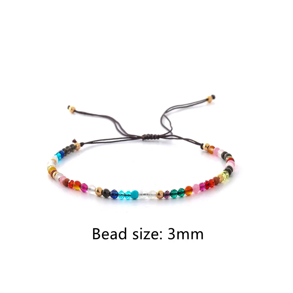 Irregular Natural 3MM Beads Braided Wrap Yoga Bracelets For Men Women Rope Wristbands Color Charms Crystal Beads DIY Jewelry