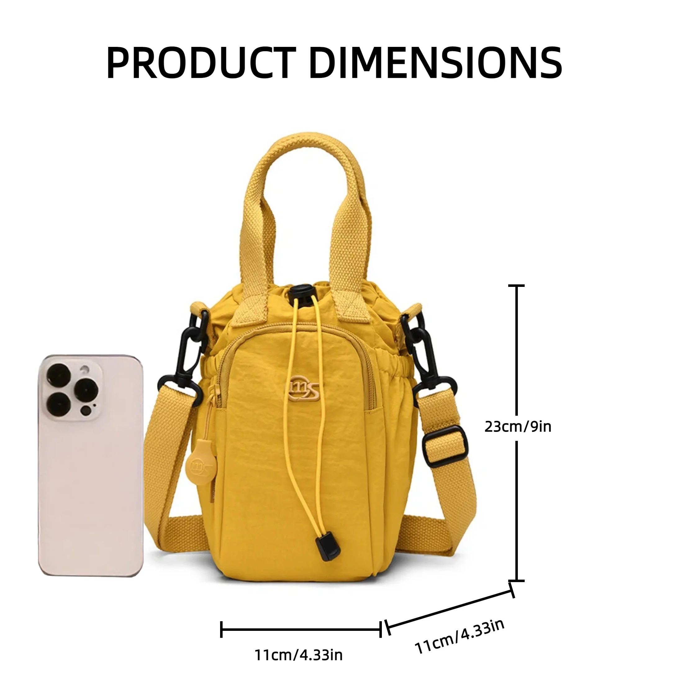 Tragbare Wasserflaschentasche mit Kordelzug, Kleine Handtasche mit Handyfach und Verstellbarem Schultergurt für Reisen und Spaziergänge – Detail 10
