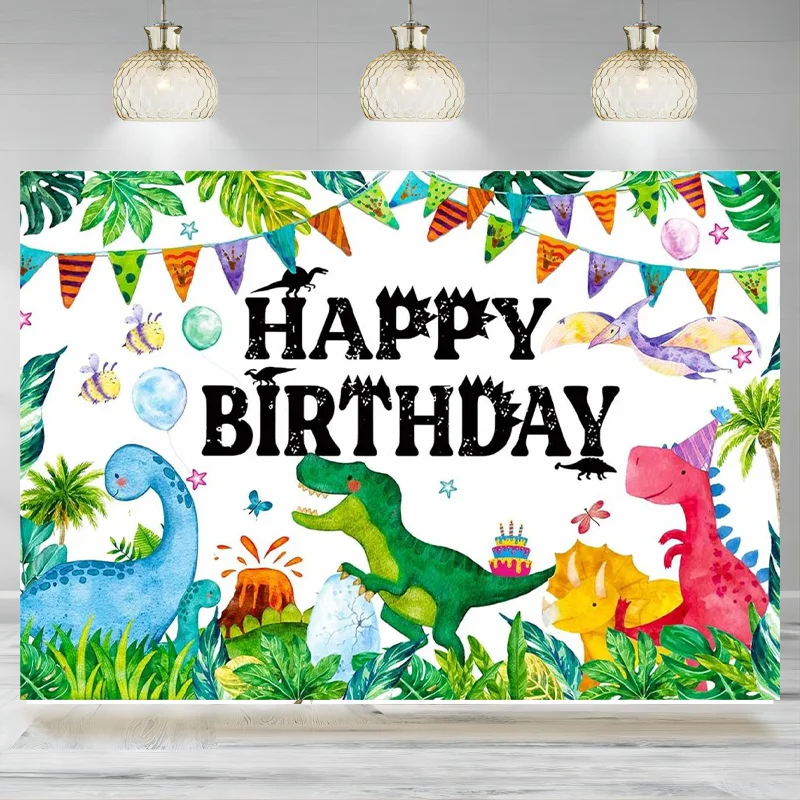 Acquerello dinosauro sfondo dinosauro festa di compleanno decorazione bambini Dino tema Banner sfondo fotografico festa all'aperto