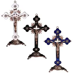 Standing Crucifix Figurines Jesus Christ On Cross Statues Tabletop Alloy Sculpture for Office Home Ornament Gift Collectible