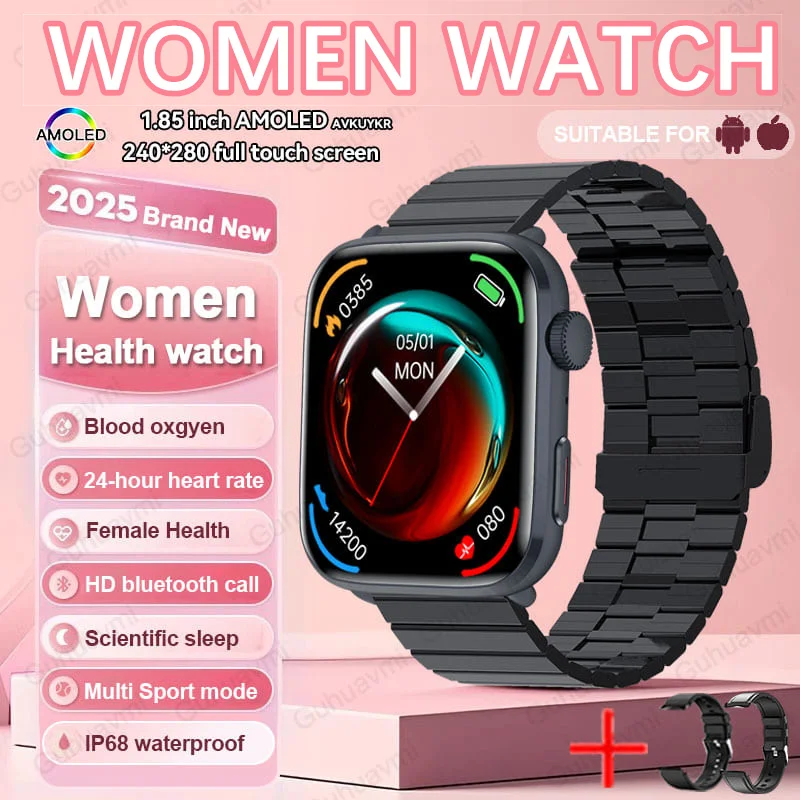 GUHUAVMI 2025 neue NFC-Smartwatches für Damen, 1,85 Zoll AMOLED-HD-Bildschirm, IP68, wasserdicht, Herzfrequenz-Tracker, BT-Anruf-Smartwatch 9